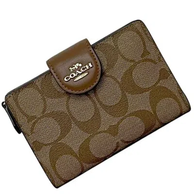 Pre-owned Coach Beige Brown Pvc Leather Wallet (bi-fold) () In Beige, Brown