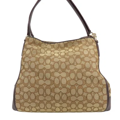 Pre-owned Coach Beige Brown Signature Line Tote Bag ()