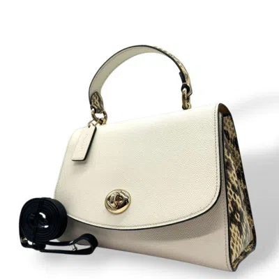 Pre-owned Coach Beige Brown White Leather Handbag Shoulder Bag ()