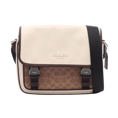 Pre-owned Coach Beige Brown White Leather Pvc Handbag Shoulder Bag () In Beige, Brown, White