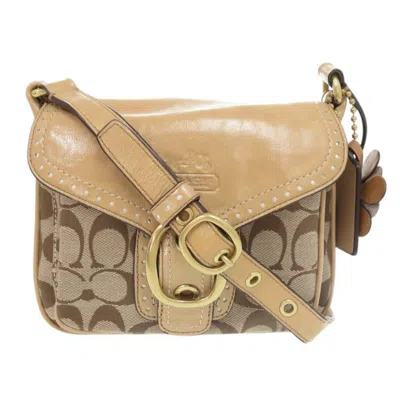 Pre-owned Coach Beige Canvas Patent Leather Shoulder Bag () In Sand