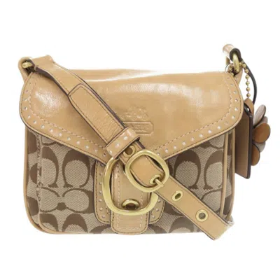 Pre-owned Coach Beige Canvas Patent Leather Shoulder Bag () In Sand