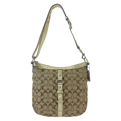 Pre-owned Coach Beige Gold Canvas Leather Pochette Shoulder Bag ()