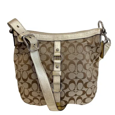 Pre-owned Coach Beige Gold Canvas Leather Shoulder Bag () In Multi
