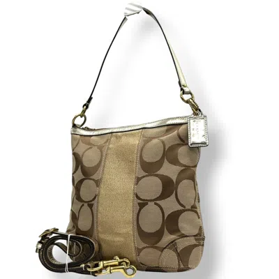 Pre-owned Coach Beige Gold Signature Line Leather Handbag Shoulder Bag () In Multi