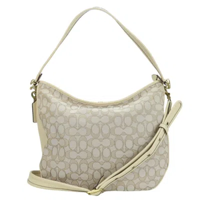 Pre-owned Coach Beige Ivory Canvas Leather Shoulder Bag ()