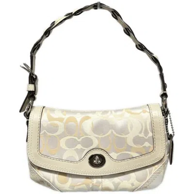 Pre-owned Coach Beige Ivory White Signature Line Shoulder Bag ()