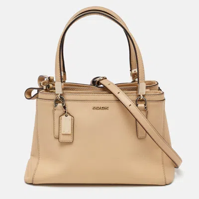 Coach Beige Leather Mini Christie Carryall Double Zip Tote In Sand
