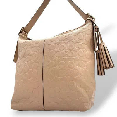 Pre-owned Coach Beige Leather Shoulder Bag () In Sand