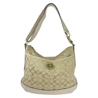 Pre-owned Coach Beige Light Blue Signature Line Leather Shoulder Bag ()
