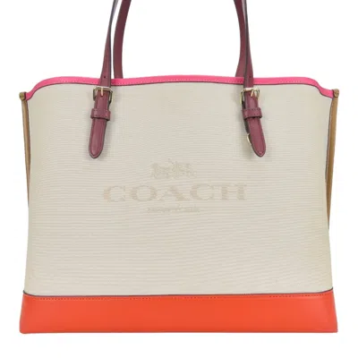 Pre-owned Coach Beige Multi-color Canvas Leather Tote Bag ()