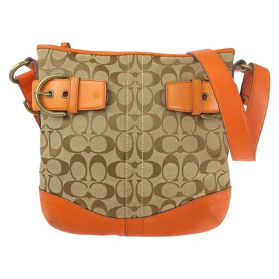 Pre-owned Coach Beige Orange Canvas Leather Pochette Shoulder Bag ()