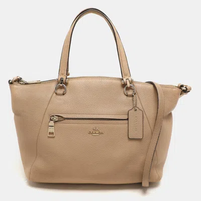 Pre-owned Coach Beige Pebbled Leather Prairie Satchel In Sand