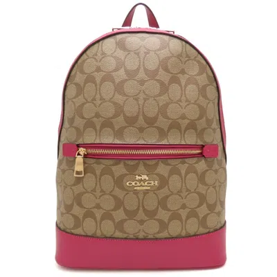 Pre-owned Coach Beige Pink Canvas Leather Backpack () In Beige, Pink