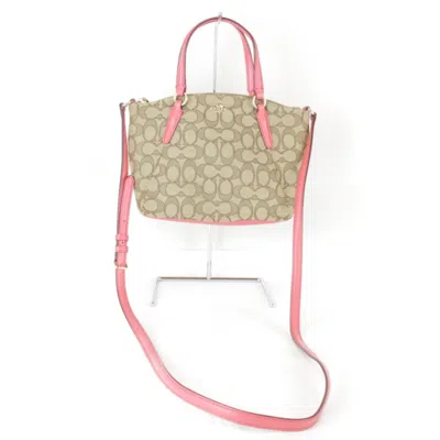 Pre-owned Coach Beige Pink Canvas Leather Shoulder Bag () In Multi