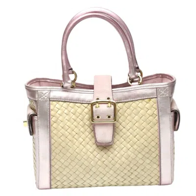 Pre-owned Coach Beige Pink Straw Handbag Tote Bag () In Multi