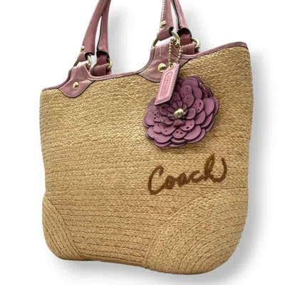 Pre-owned Coach Beige Pink Straw Leather Tote Bag () In Multi