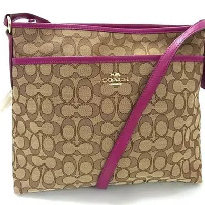 Pre-owned Coach Beige Purple Canvas Leather Shoulder Bag () In Multi