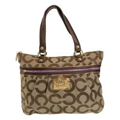 Pre-owned Coach Beige Purple Canvas Shoulder Bag Tote Bag ()