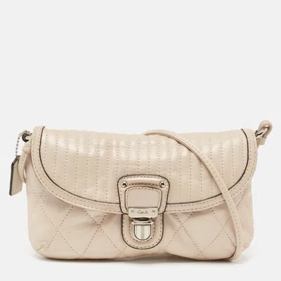 Pre-owned Coach Beige Quilted Leather Push Lock Crossbody Bag