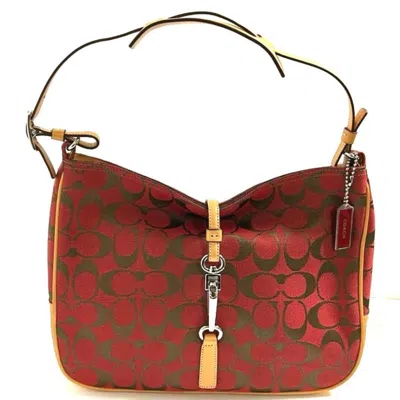 Pre-owned Coach Beige Red Color Signature Line Leather Shoulder Bag () In Multi