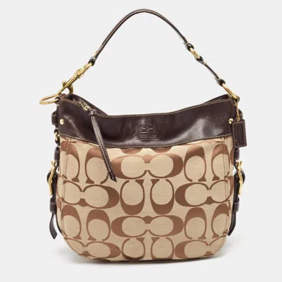 Coach /beige Signature Canvas And Leather Buckle Hobo In Gold
