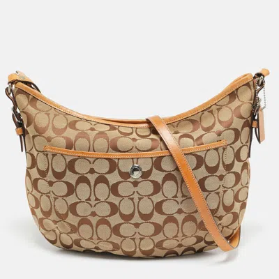 Pre-owned Coach Beige Signature Canvas And Leather Front Pocket Crossbody Bag