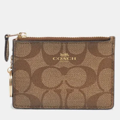 Pre-owned Coach Beige Signature Coated Canvas Mini Skinny Card Case