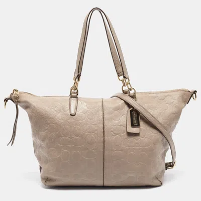 Coach Beige Signature Embossed Leather Bleecker Zip Tote In Sand
