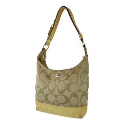 Pre-owned Coach Beige Signature Line Patent Leather Shoulder Bag ()