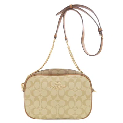 Pre-owned Coach Beige Signature Line Pvc Shoulder Bag () In Sand