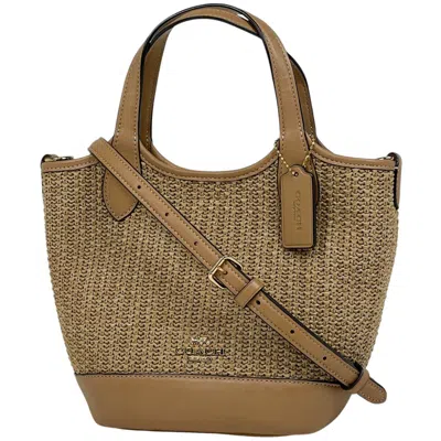 Pre-owned Coach Beige Straw Leather Handbag Shoulder Bag () In Sand