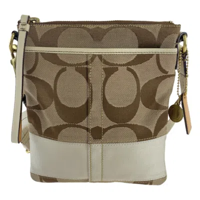 Pre-owned Coach Beige White Canvas Leather Pochette Shoulder Bag ()