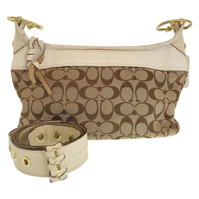Pre-owned Coach Beige White Canvas Leather Pochette Shoulder Bag ()