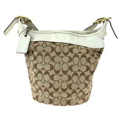 Pre-owned Coach Beige White Canvas Leather Shoulder Bag ()
