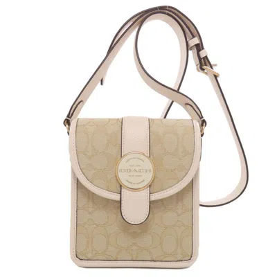 Pre-owned Coach Beige White Canvas Leather Shoulder Bag () In Multi