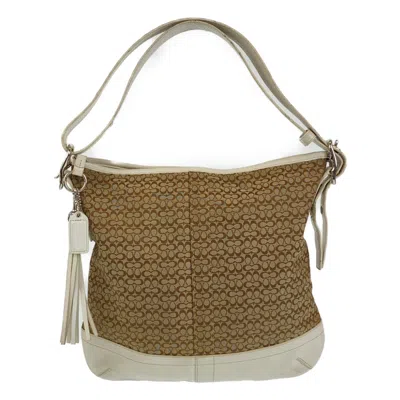 Pre-owned Coach Beige White Leather Canvas Shoulder Bag ()