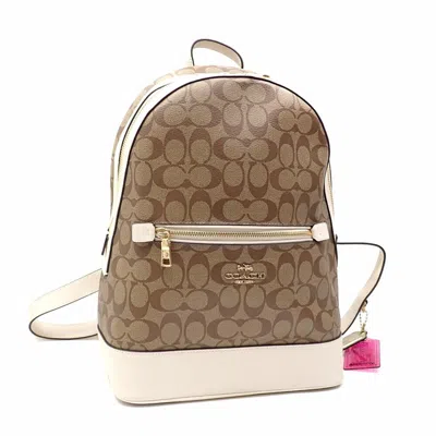 Pre-owned Coach Beige White Pvc Backpack () In Multi