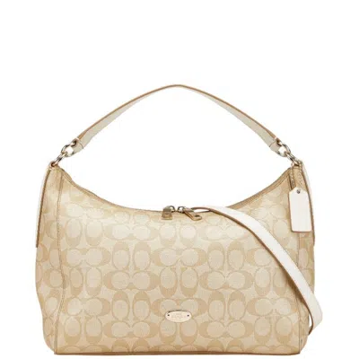 Pre-owned Coach Beige White Pvc Leather Handbag Shoulder Bag () In Multi