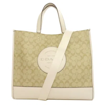 Pre-owned Coach Beige White Pvc Tote Bag () In Multi