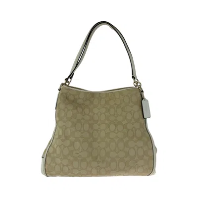 Pre-owned Coach Beige White Signature Line Handbag Shoulder Bag ()