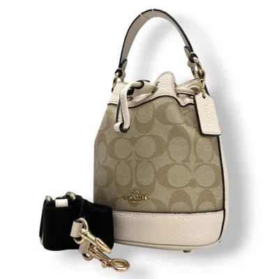 Pre-owned Coach Beige White Signature Line Leather Handbag Shoulder Bag () In Multi