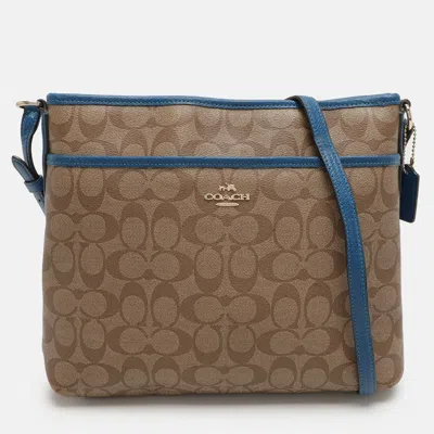 Pre-owned Coach Beige/blue Signature Coated Canvas File Crossbody Bag