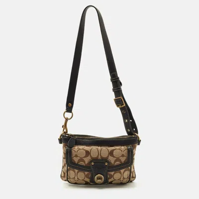 Pre-owned Coach Beige/brown Signature Canvas And Leather Legacy Crossbody Bag In Sand