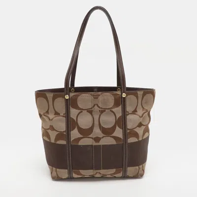 Pre-owned Coach Beige/brown Signature Canvas And Leather Tote