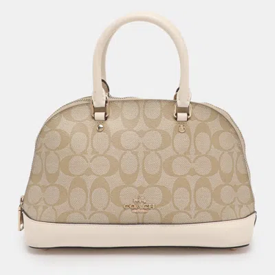 Coach Beige/cream Signature Coated Canvas And Leather Mini Sierra Satchel In Brown