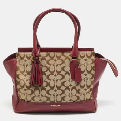 Coach Beige/pink Signature Canvas And Leather Tassel Legacy Tote In Sand