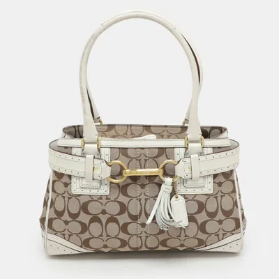 Coach Beige/white Signature Canvas And Leather Hampton Satchel In Multi