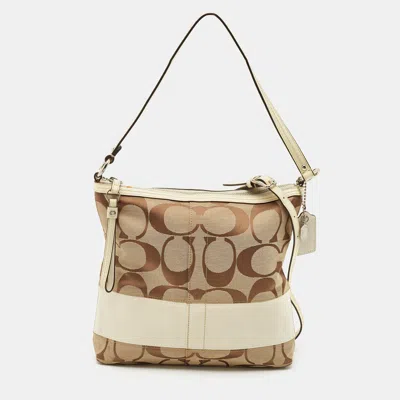 Pre-owned Coach Beige/white Signature Canvas And Leather Messenger Bag