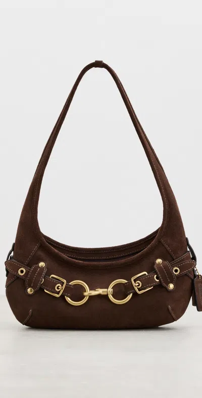 Coach Belted Ergo Suede Shoulder Bag 26 Dark Chocolate In Brown